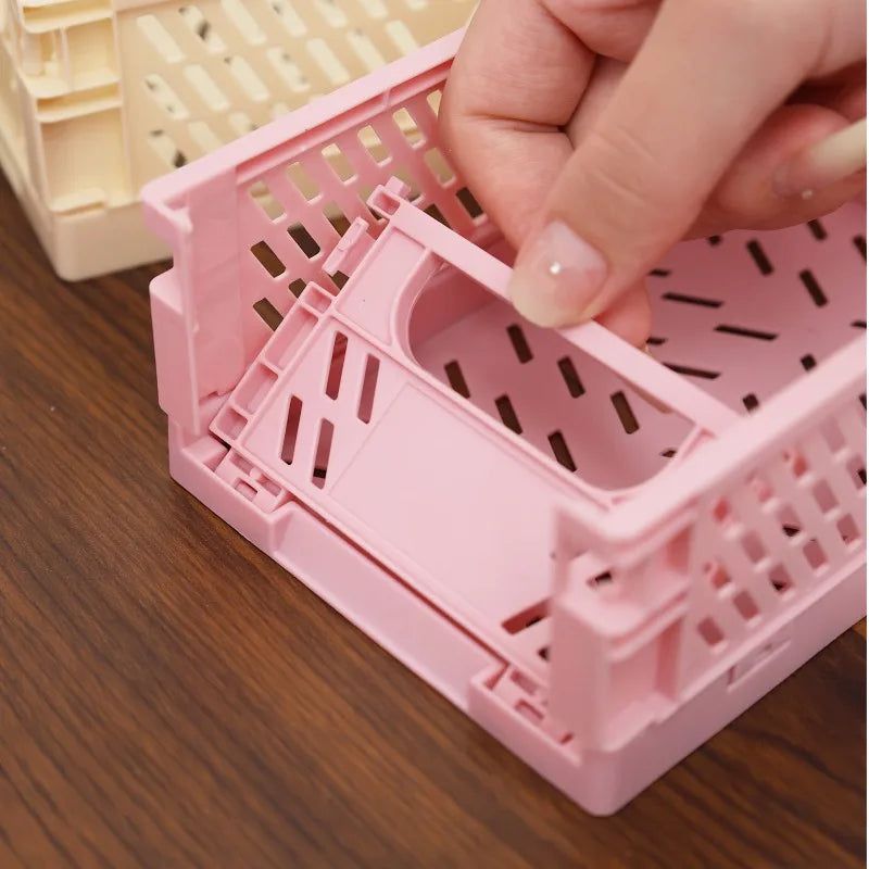 Plastic Foldable Storage Baskets – Stackable Organizer Boxes for Kitchen, Bathroom, Office & Desktop