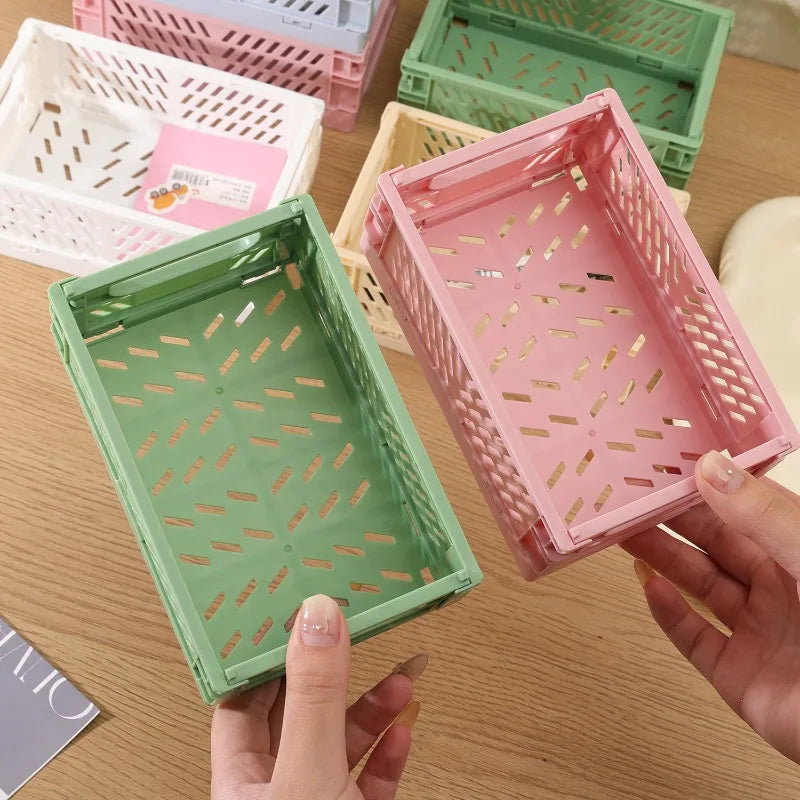 Plastic Foldable Storage Baskets – Stackable Organizer Boxes for Kitchen, Bathroom, Office & Desktop