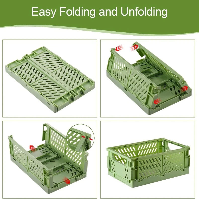 Plastic Foldable Storage Baskets – Stackable Organizer Boxes for Kitchen, Bathroom, Office & Desktop
