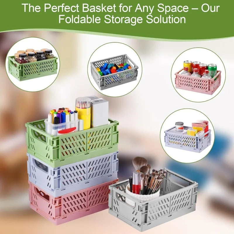Plastic Foldable Storage Baskets – Stackable Organizer Boxes for Kitchen, Bathroom, Office & Desktop