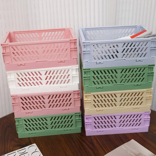 Plastic Foldable Storage Baskets – Stackable Organizer Boxes for Kitchen, Bathroom, Office & Desktop