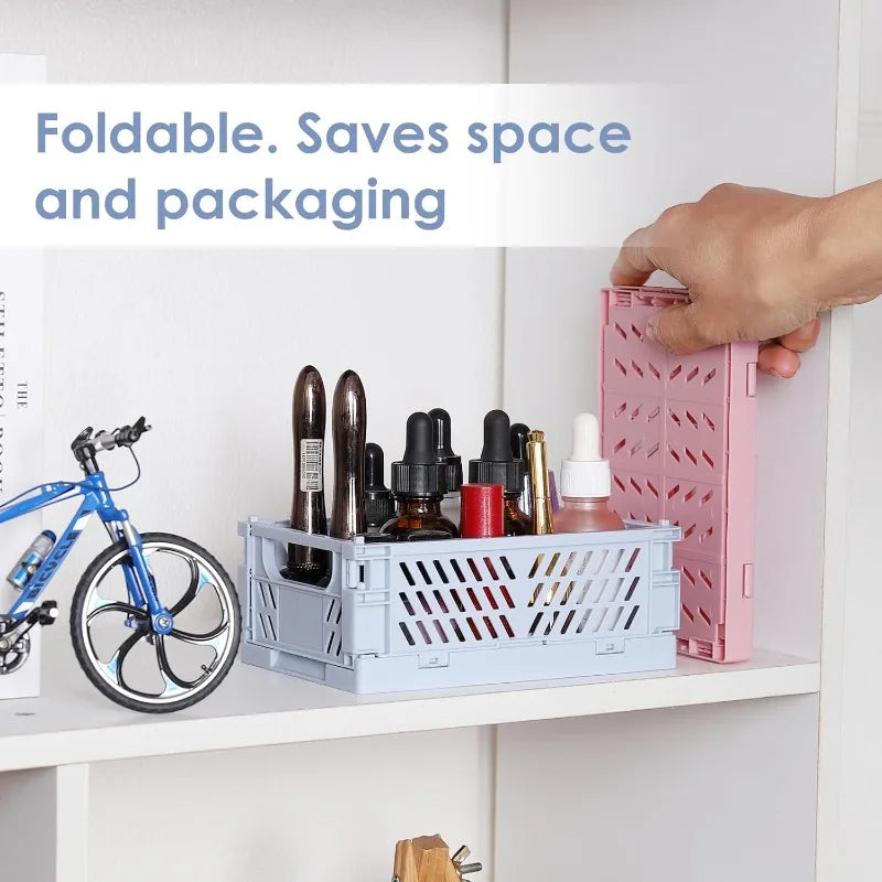 Plastic Foldable Storage Baskets – Stackable Organizer Boxes for Kitchen, Bathroom, Office & Desktop