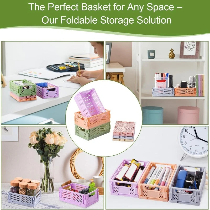 Plastic Foldable Storage Baskets – Stackable Organizer Boxes for Kitchen, Bathroom, Office & Desktop