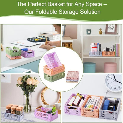 Plastic Foldable Storage Baskets – Stackable Organizer Boxes for Kitchen, Bathroom, Office & Desktop