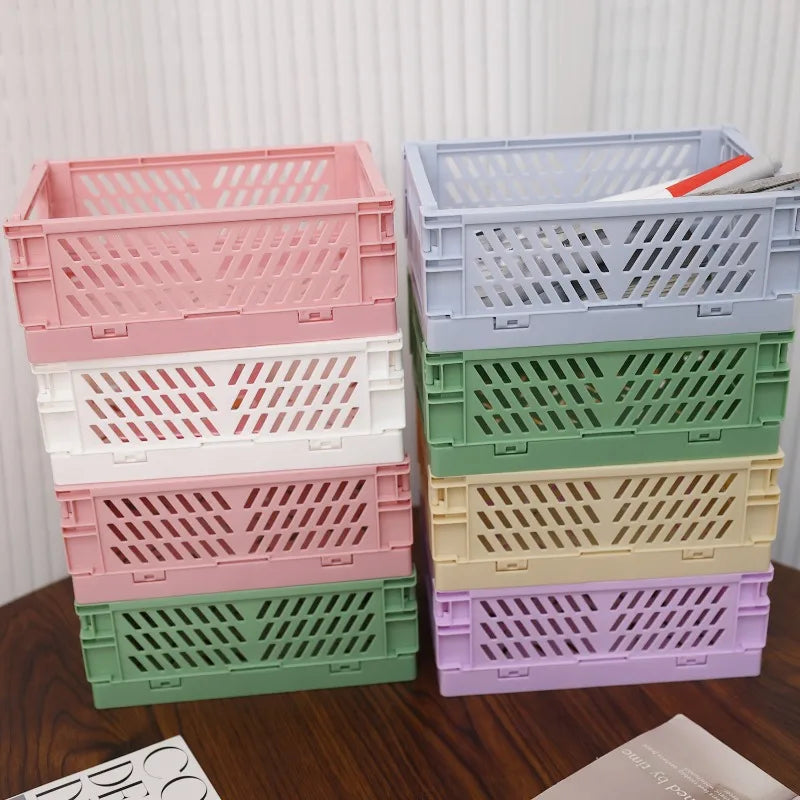 Plastic Foldable Storage Baskets – Stackable Organizer Boxes for Kitchen, Bathroom, Office & Desktop