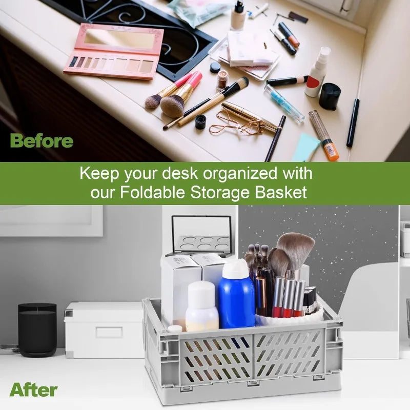 Plastic Foldable Storage Baskets – Stackable Organizer Boxes for Kitchen, Bathroom, Office & Desktop