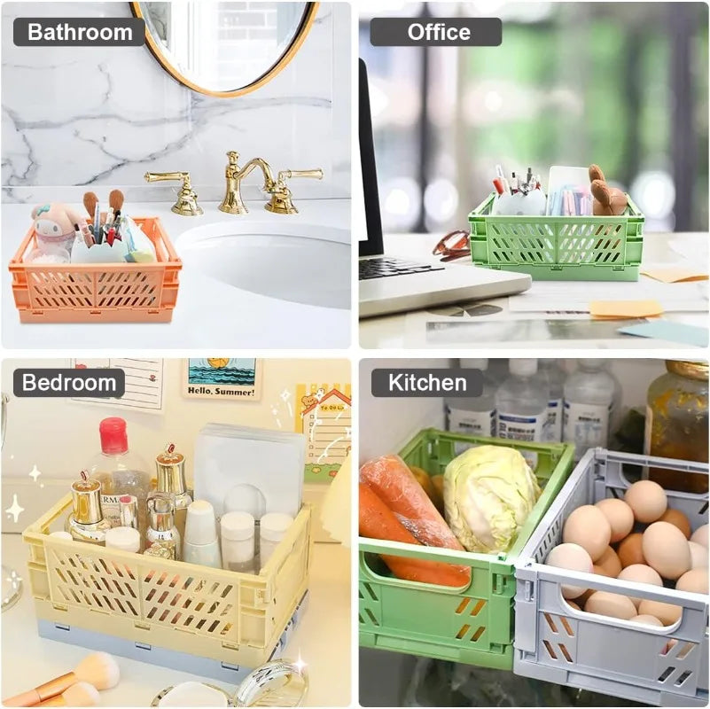 Plastic Foldable Storage Baskets – Stackable Organizer Boxes for Kitchen, Bathroom, Office & Desktop